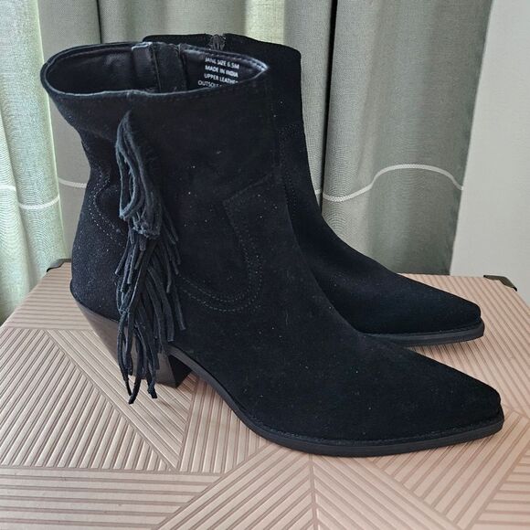 Coconuts by Matisse Booties Ankle Fringe Jane Black Suede Heeled Boots Casual - Picture 2 of 13